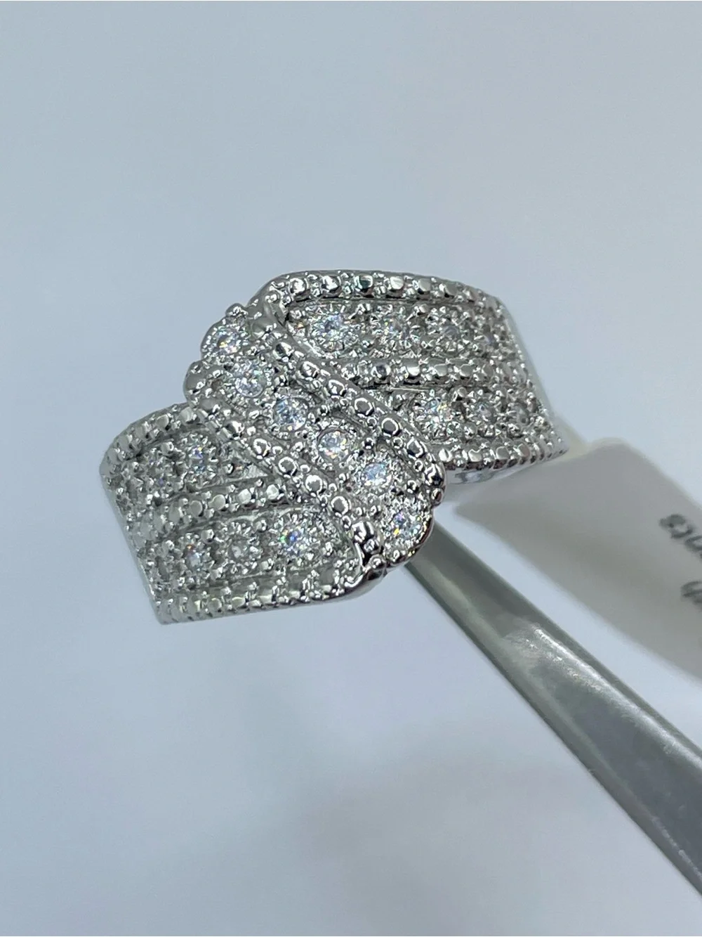 Swarovski Crystal Elements White Pave Crystals Art Deco Statement Ring Band Sz 8